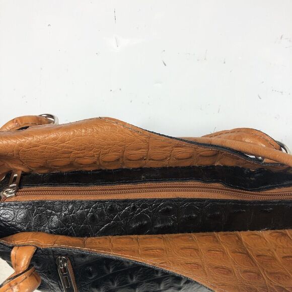 Moda In Pelle Purse Womens Black Ostrich Pattern Italian Leather Tote Backpack - Picture 16 of 16